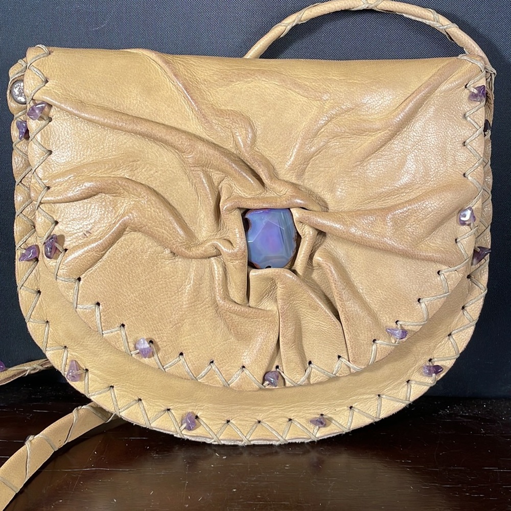 Mexican round crossbody with purple stone detail - Picture 4 of 6